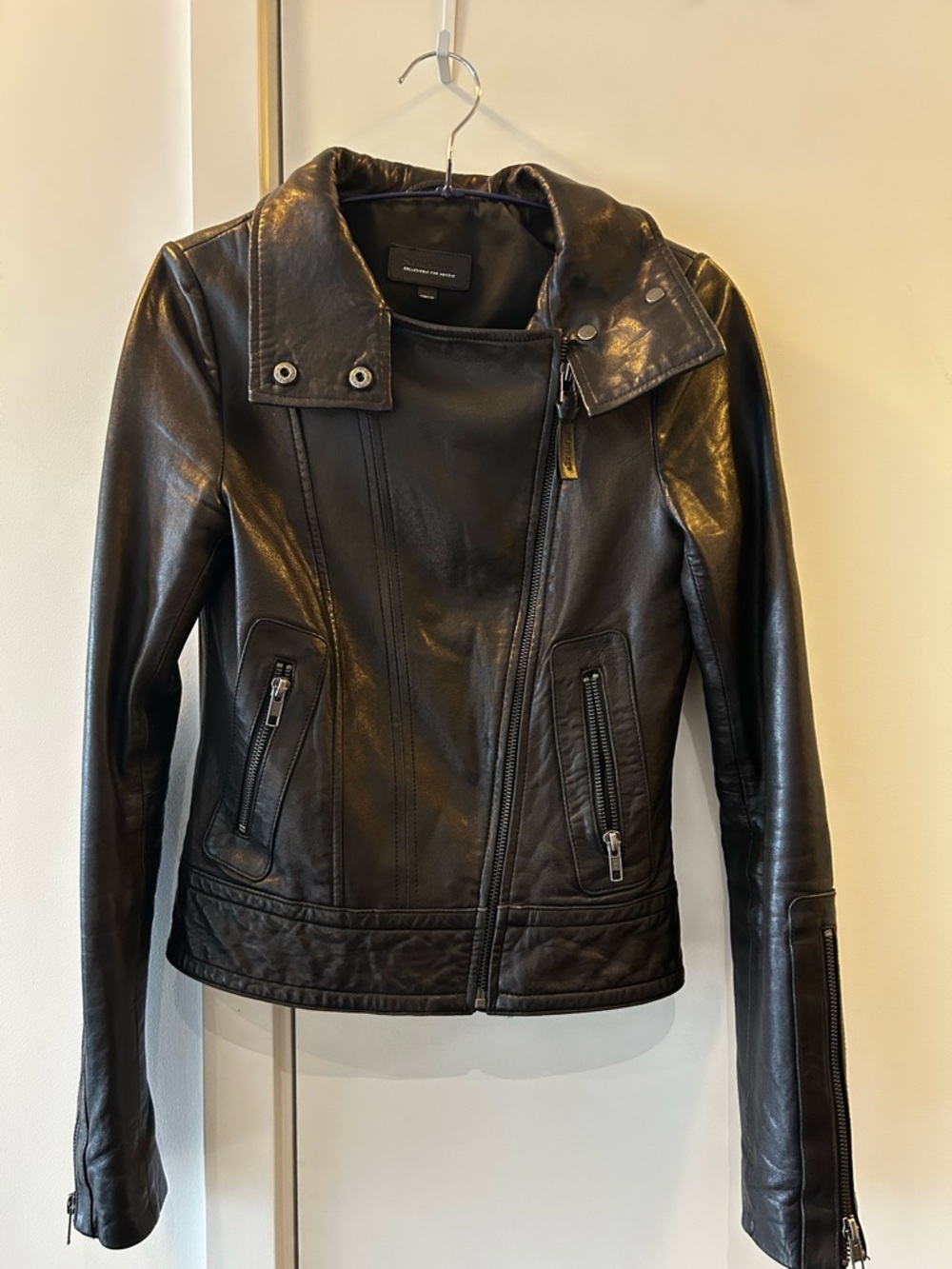 Mackage Black Leather Asymmetrical Zip Jacket